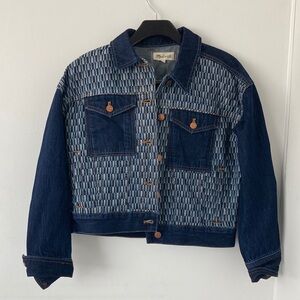 Madewell Indigo Patchwork Denim Jacket with Contrast Collar